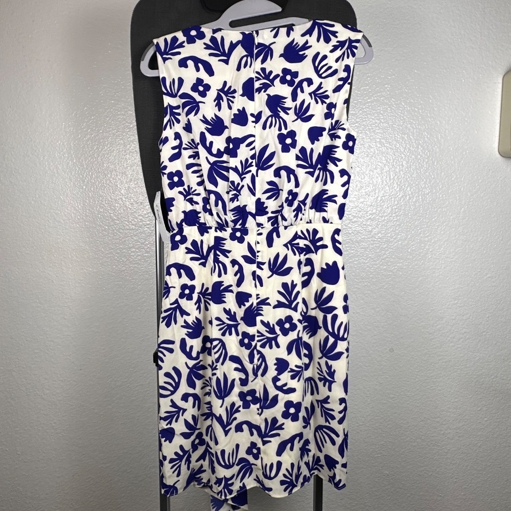 Donna Morgan Ivory Navy Floral‎ Print Sleeveless Faux Wrap Midi Dress - Picture 5 of 6